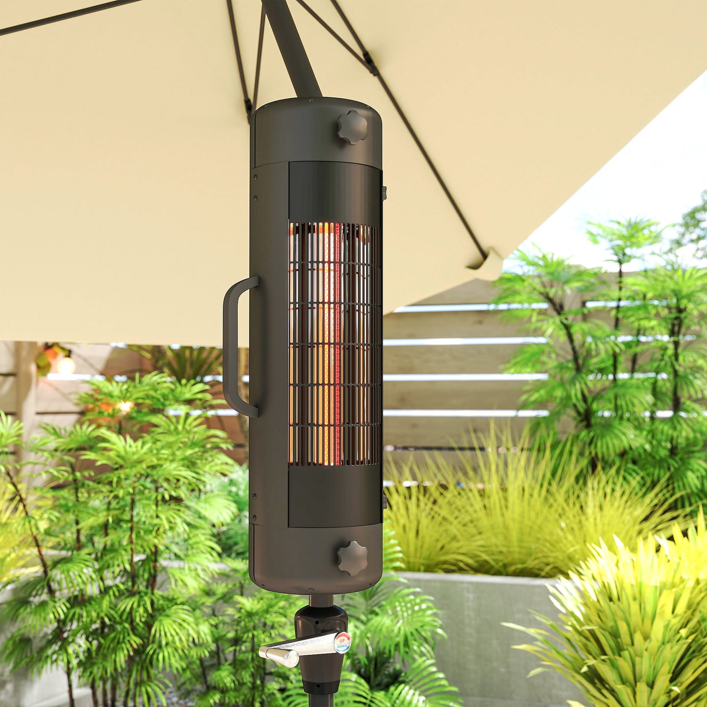 Outsunny Electric Umbrella Parasol Mounted Patio Heater for 25-70 mm Poles, 2000 W Outdoor Garden Heater with 2 Heat Setting, 6 ㎡ Coverage, Tip-Over Protection, Black