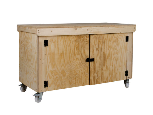 Wooden Plywood Top Workbench With Lockable Cupboard (V.9) With Wheels