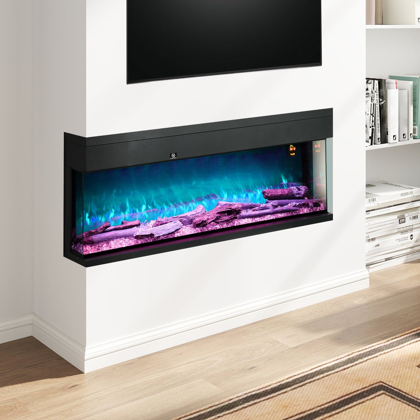 HOMCOM 1800W 15-40\'e2\'84\'83 Adjustable Flame Glass Panel Convector Heater, 127cm