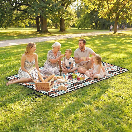 Outsunny Picnic Blanket, 300x200CM Large Beach Blanket Outdoor Picnic Mat with Integrated Strap for Camping, Mix-Colour