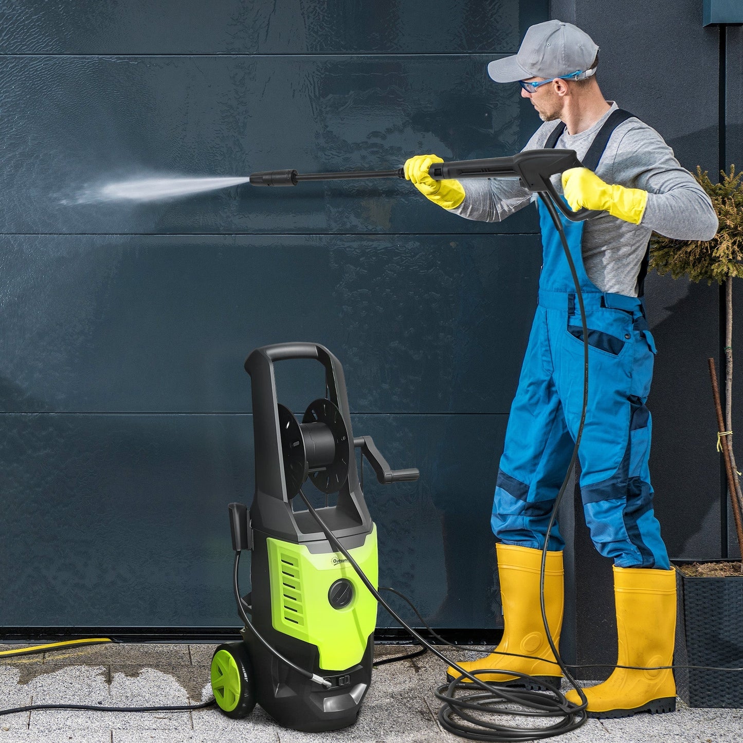 Outsunny 2200W High Pressure Washer, 170 Bar Pressure, 420 L/h Flow, Portable Electric Power Washer Jet Wash Cleaner with Adjustable Nozzle 6M Hose and Hose Reel for Home Patio Car Driveway