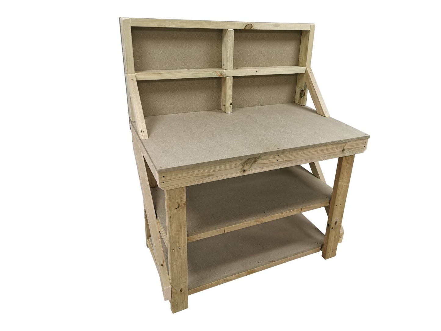 Wooden Workbench 18Mm UniMdf Moisture Resistant Top With Back Panel And Double Shelf