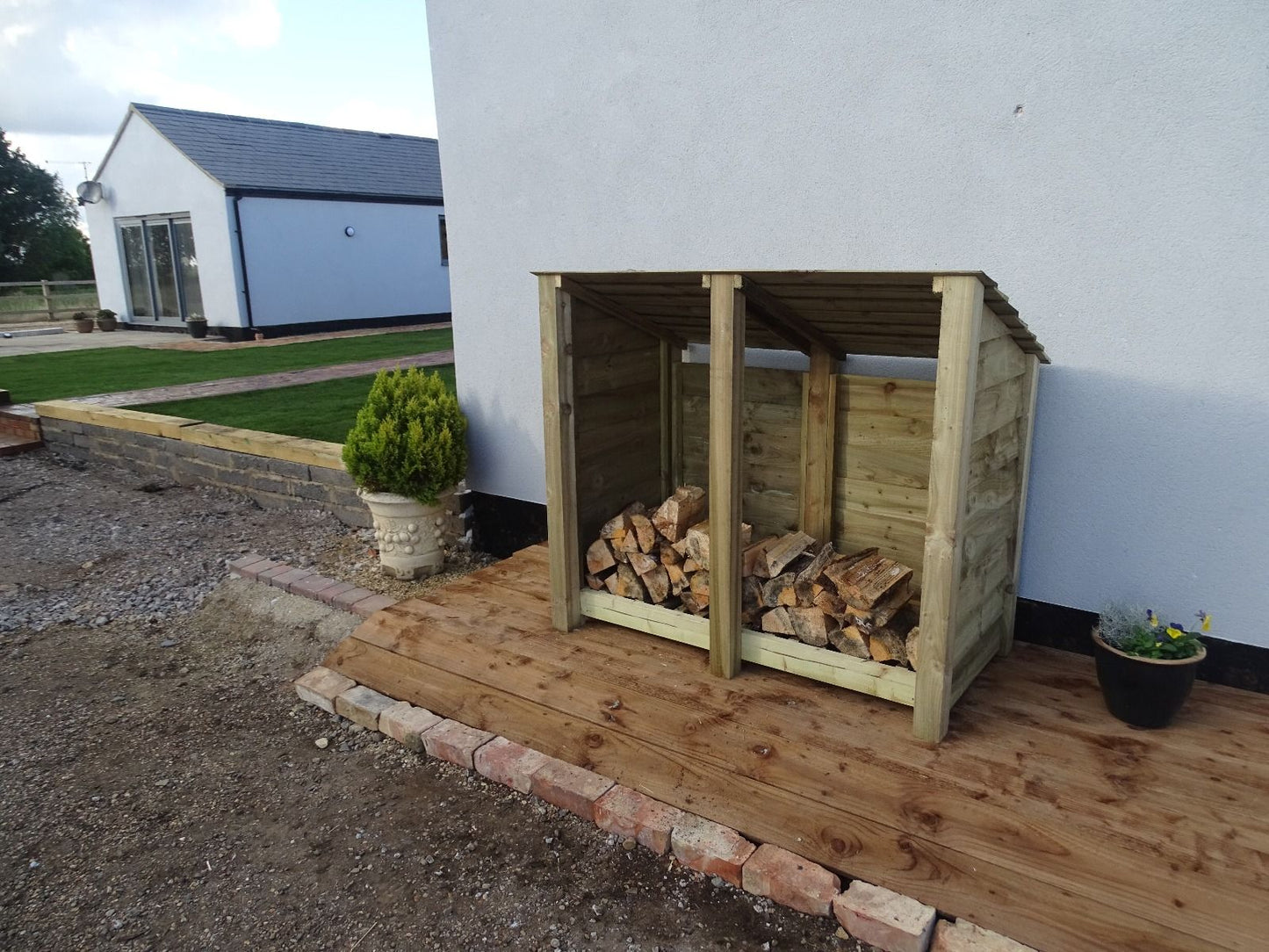Wooden Log Store (Roof Sloping Back) W-146cm, H-126cm or 180cm, D-88cm