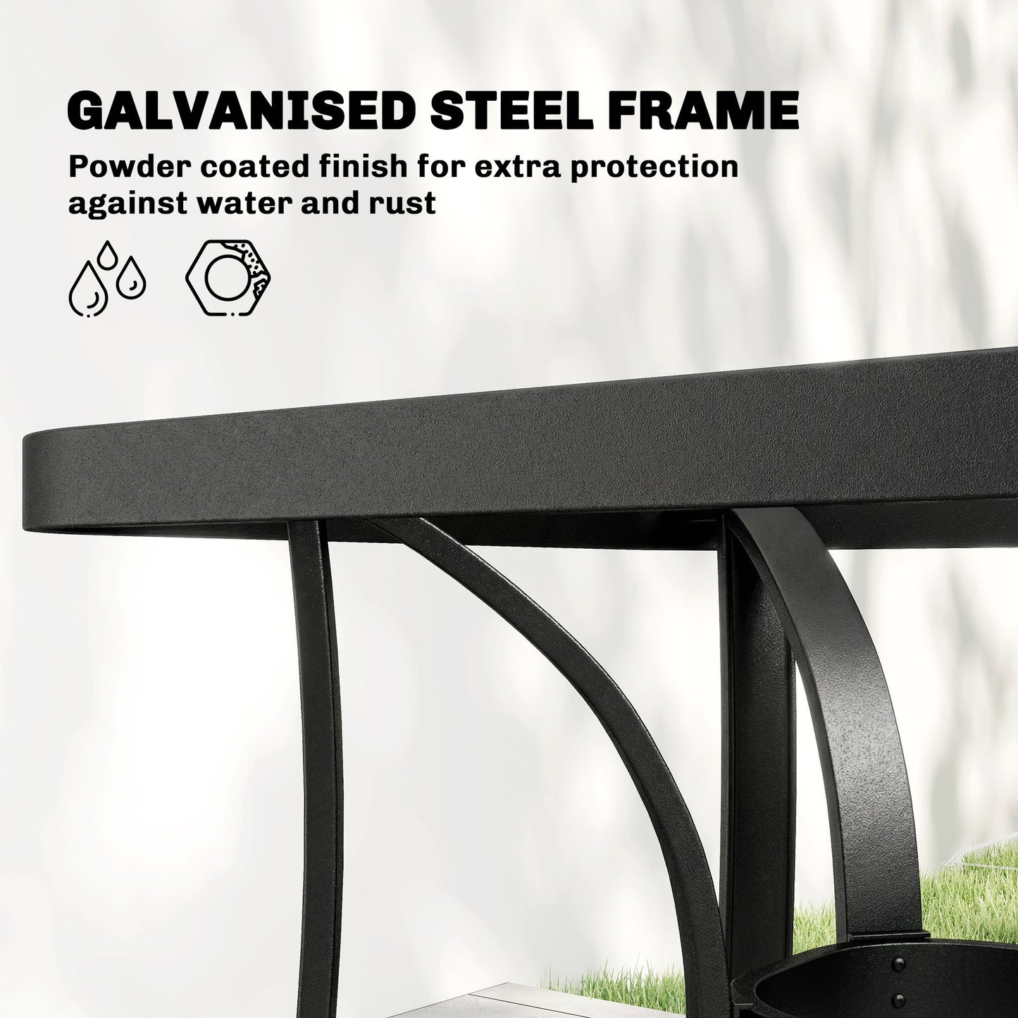 Outsunny Garden Dining Set for 4 with Umbrella Hole, Stackable Chairs and Rectangular Glass-Top Outdoor Table, Light Grey