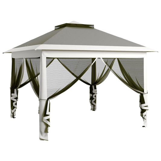 Outsunny Pop Up Canopy Tent with Double Roof, Zipped Mesh Sidewalls, Carrying Bag, Height Adjustable for Patio Garden, Dark Grey