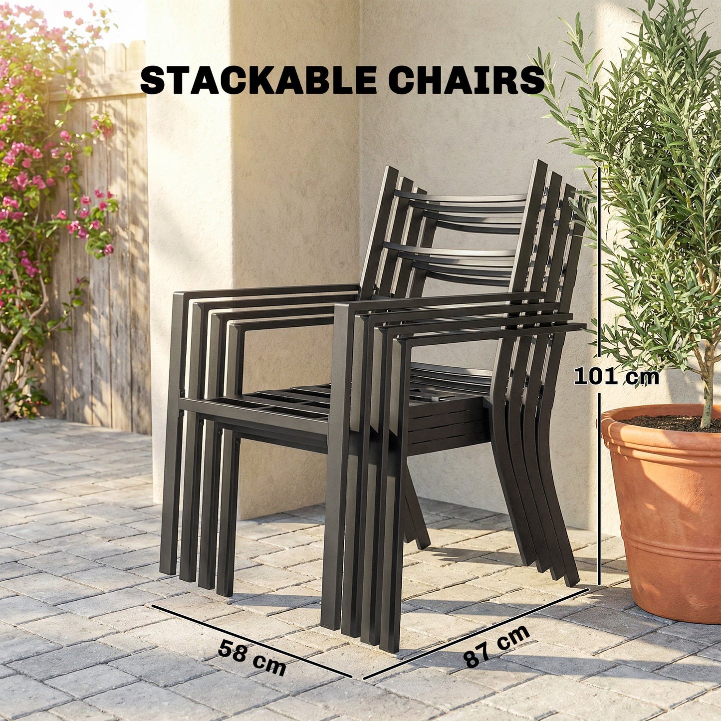 Outsunny 5 Pieces Outdoor Dining Set with Cushions, Garden Dining Set for 4 with Square Table and Stackable Chairs