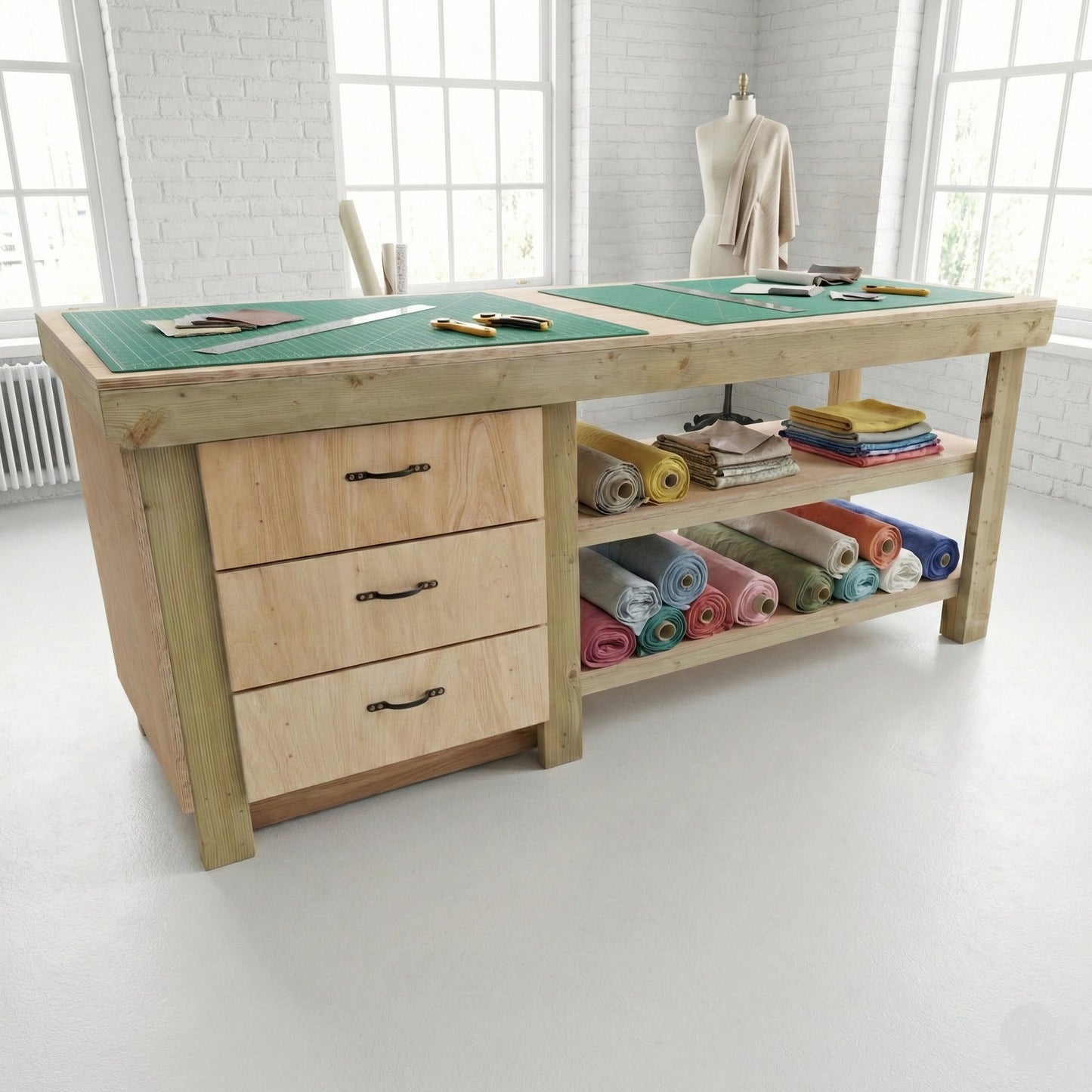 Wooden Eucalyptus top tool cabinet workbench with storage shelf (V.7) with double shelf