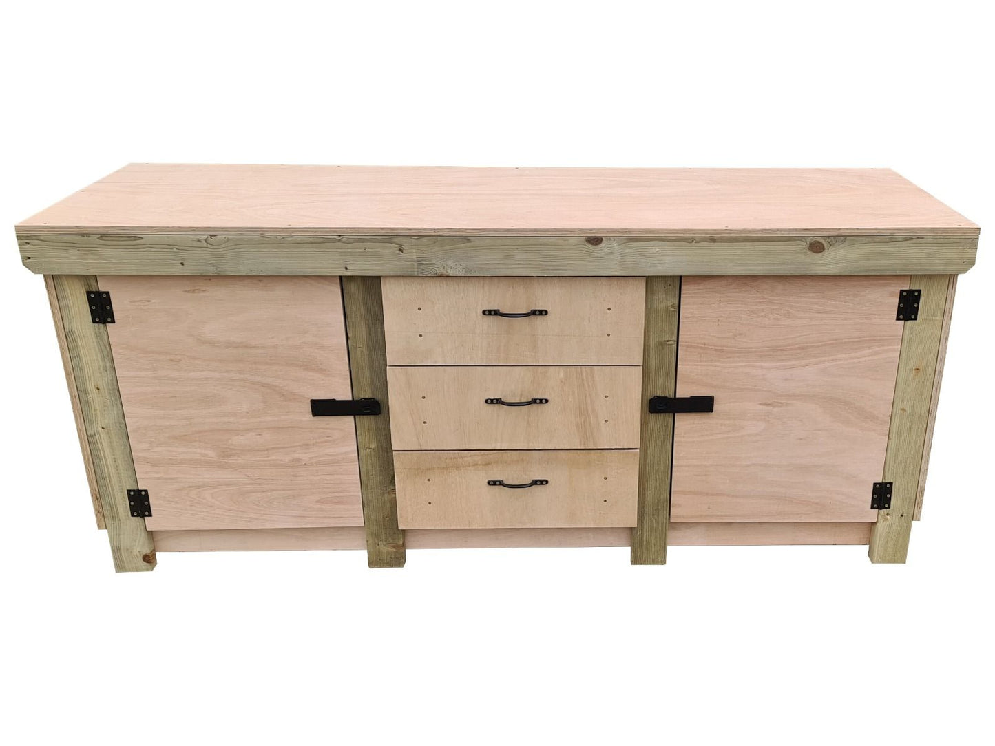 Eucalyptus top workbench with drawers and double lockable cupboard (V.8)