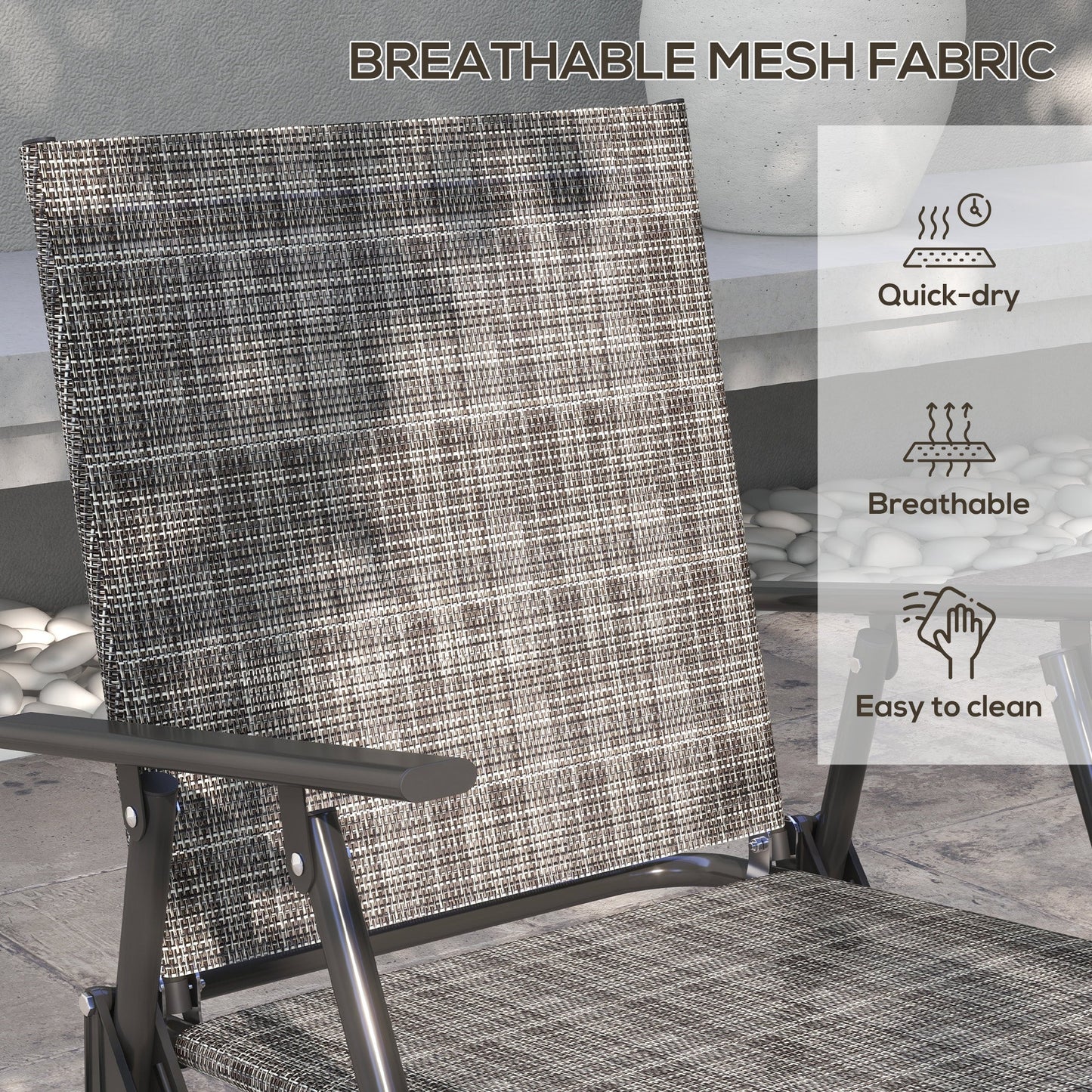 Outsunny Outdoor\'c2\'a04 Pieces Patio Furniture Set with Breathable Mesh Fabric\'c2\'a0Seat & Backrest,\'c2\'a0Garden Set with Two Foldable Armchairs, a Loveseat &\'c2\'a0Glass\'c2\'a0Top\'c2\'a0Table, Mixed Grey