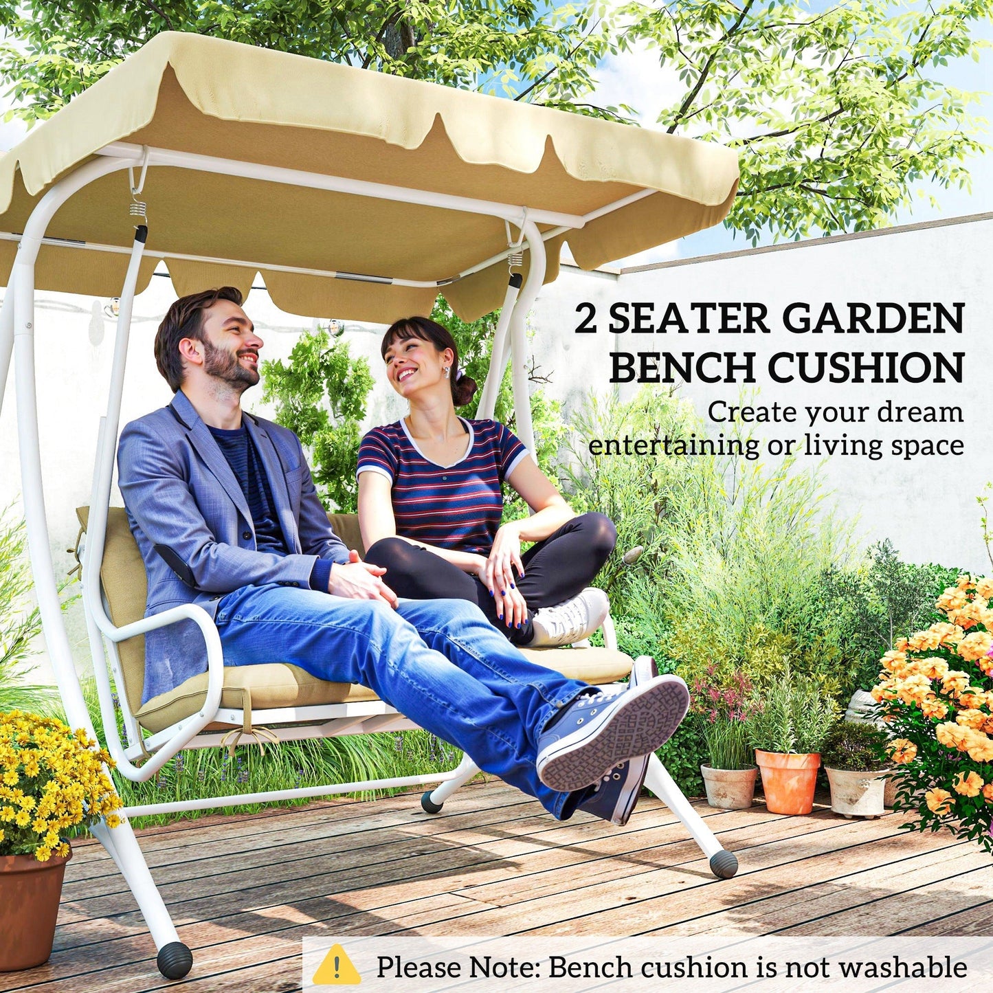 Outsunny Two-Seater Bench Cushion - Khaki
