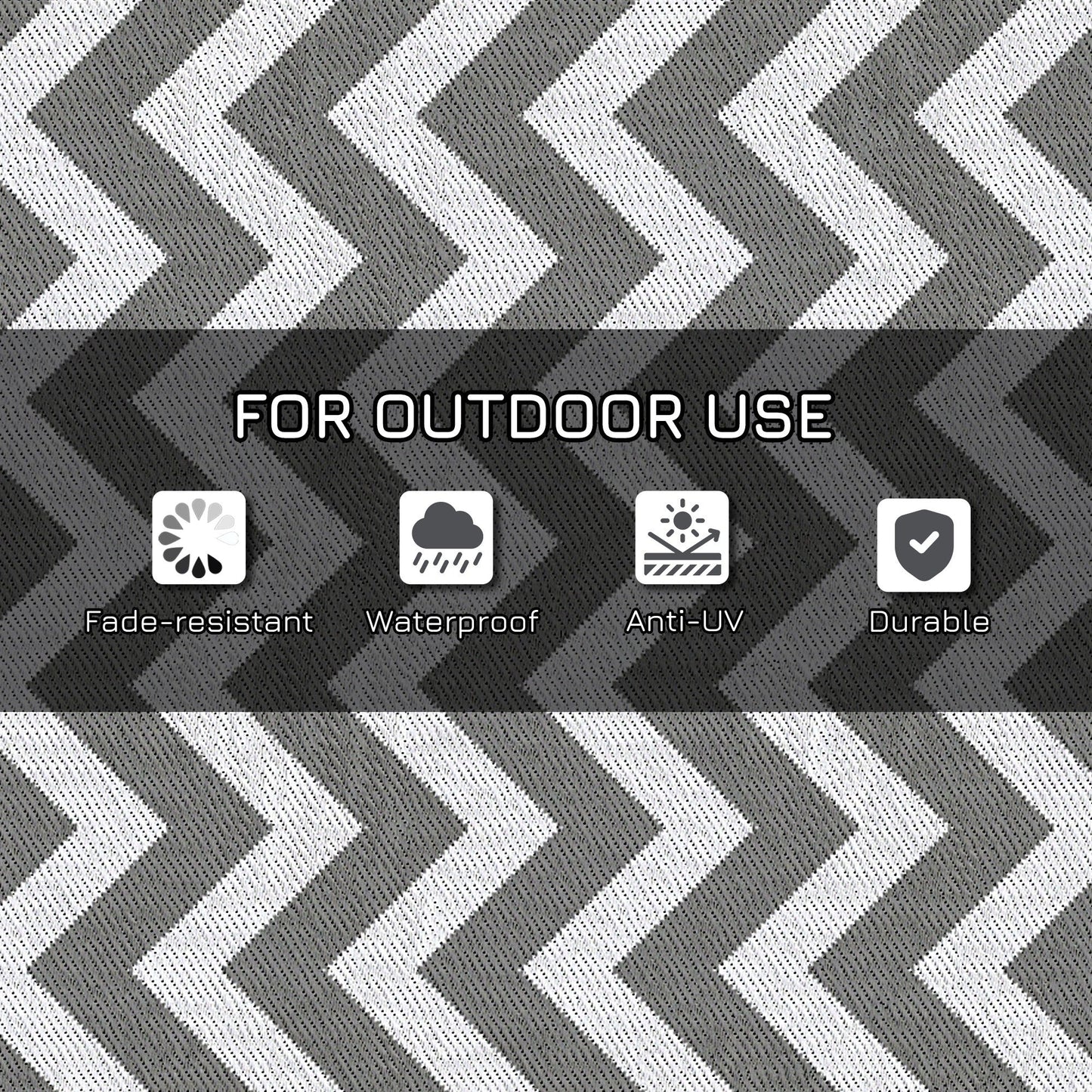 Outsunny Reversible Outdoor Rug, 1.2 x 1.8m Patio Carpet, Waterproof Plastic Rug for Garden, Deck, Picnic, Beach, Camping, Grey and White
