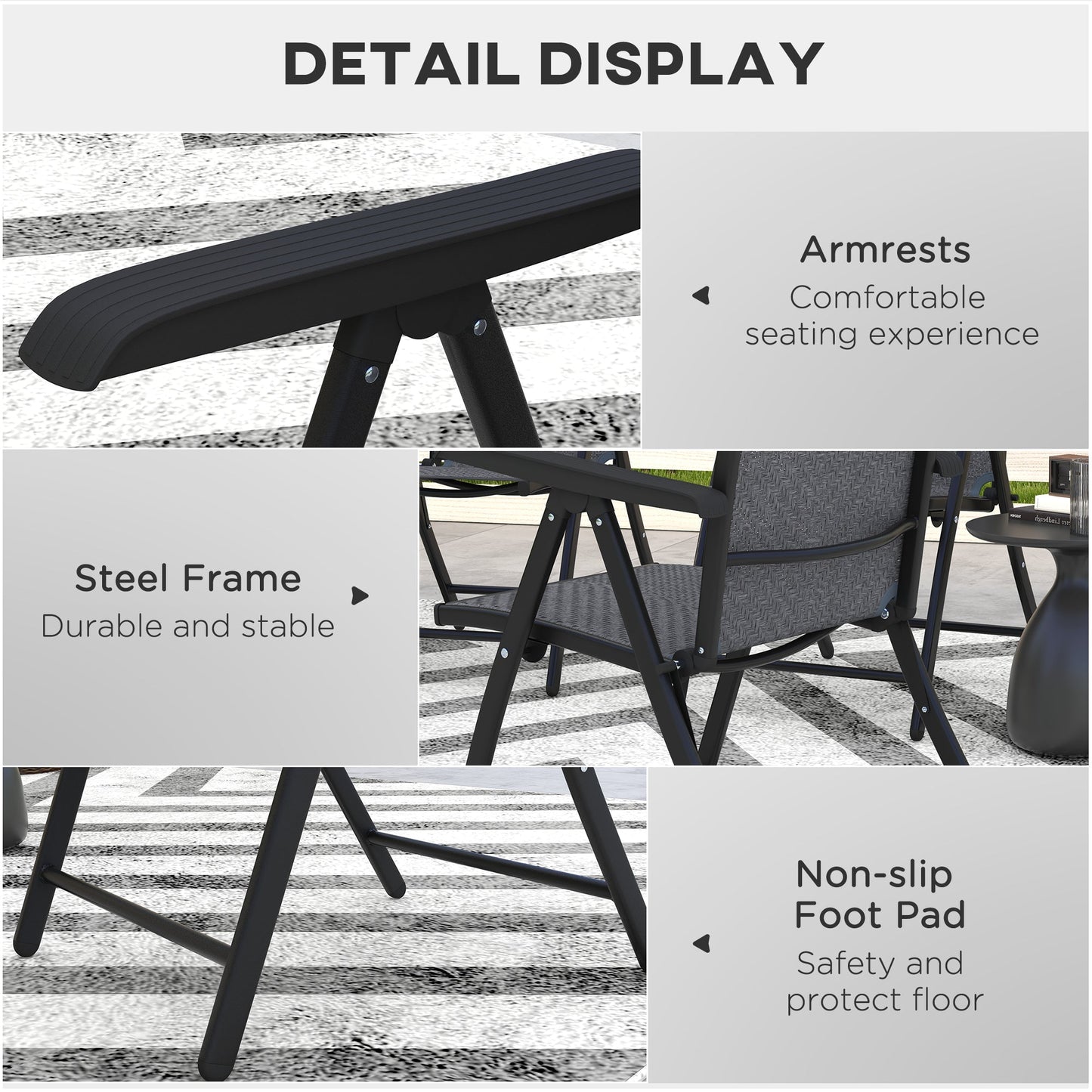 Outsunny Set of Four Folding Garden Chairs, with Seven-Position Adjustable Backs, Grey