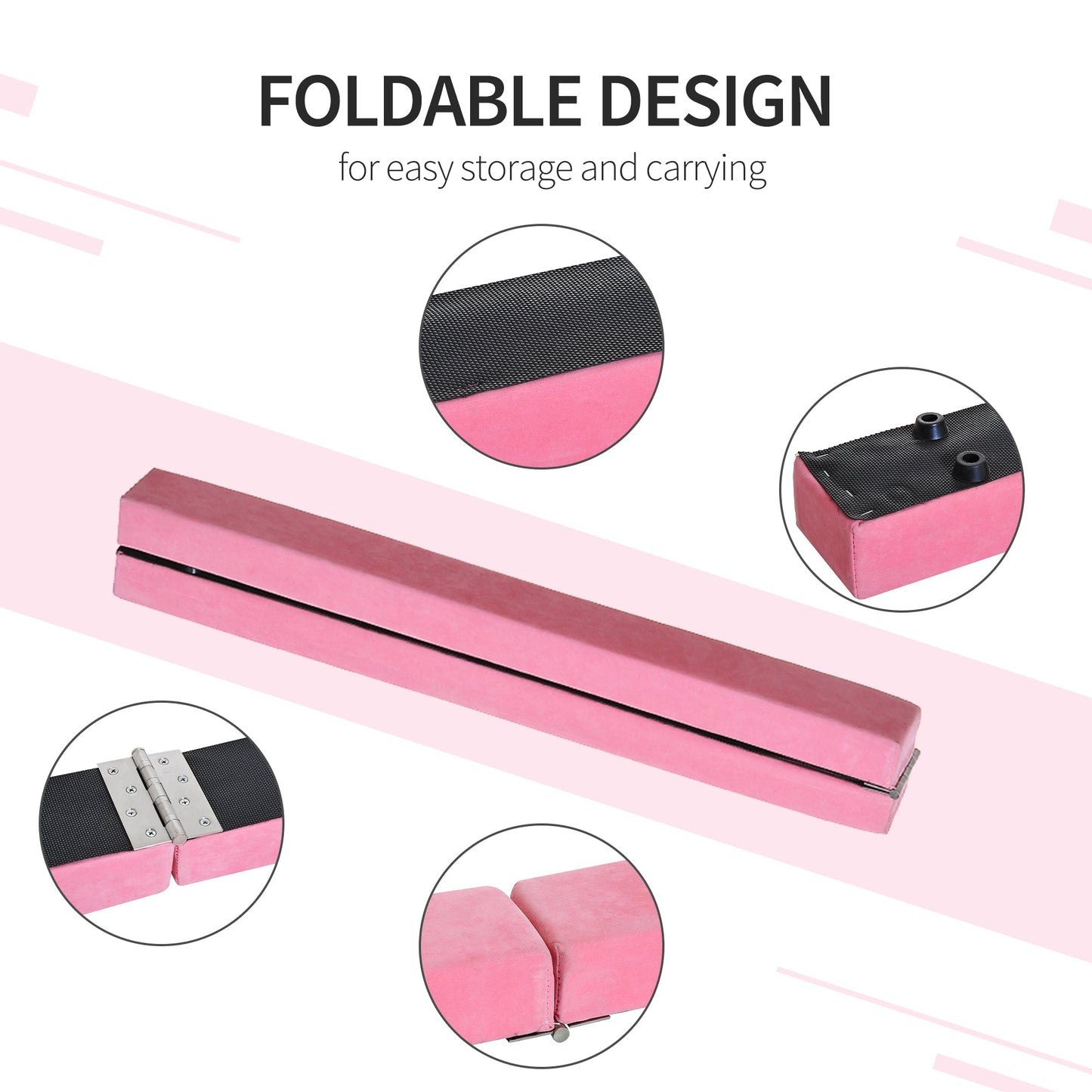 HOMCOM 2.1M 7FT Gymnastics Folding Balance Beam Home Gym Training Exercise Sports - Pink