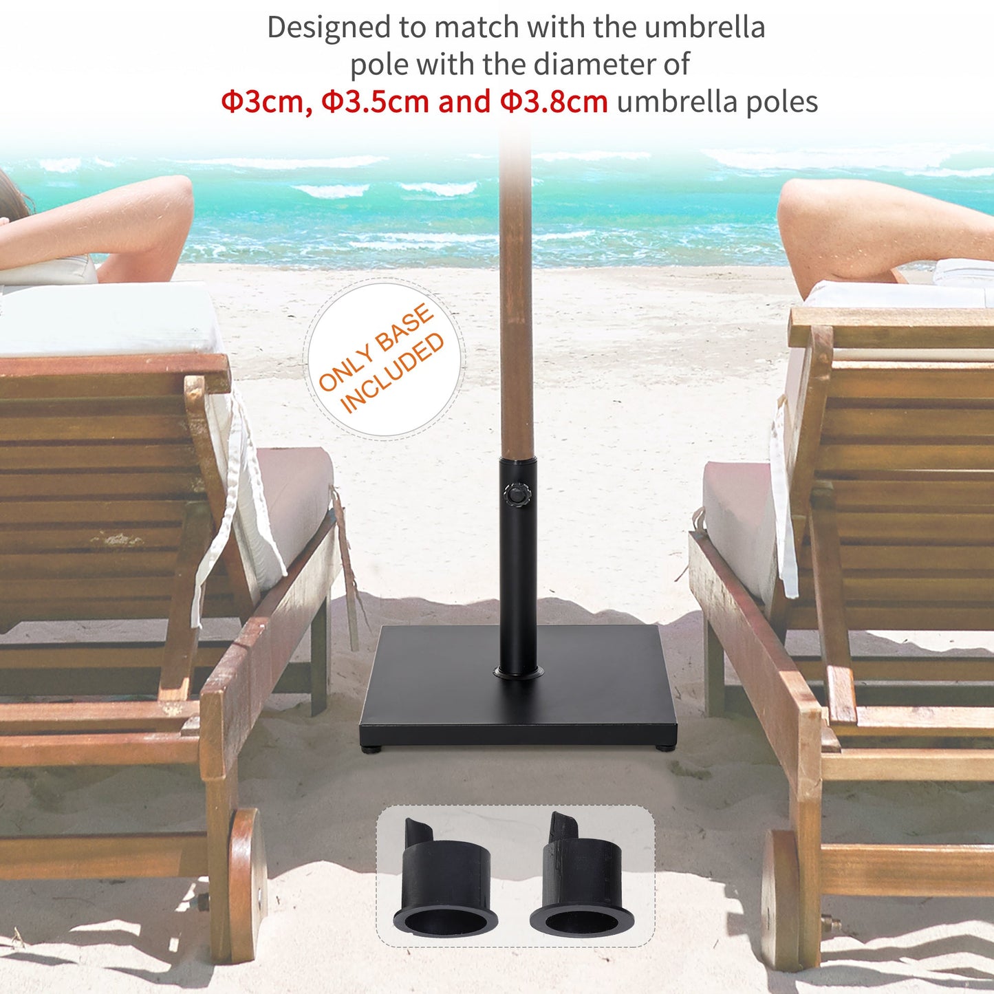 Outsunny Φ35/38/48MM 18KG Steel Square Parasol Stand Base w/ Adjustable Knob Umbrella Stand Garden Patio Outdoor Home, Black