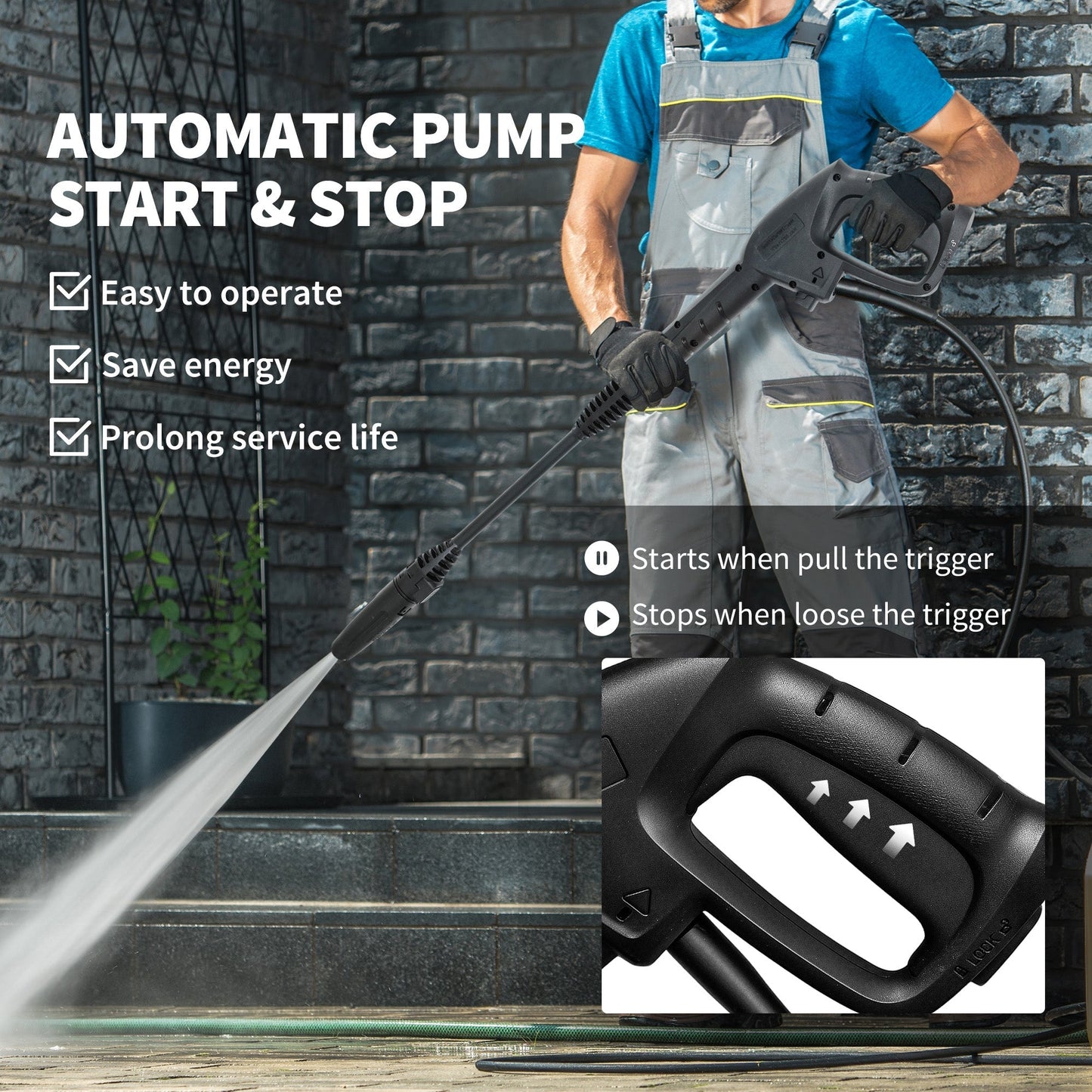 Outsunny 1800W High Pressure Washer, 150 Bar Pressure, 420 L/h Flow, Portable Electric Power Washer Jet Wash Cleaner with Adjustable Nozzle, 6M Hose, Steel Handle for Home Patio Car Driveway, Green