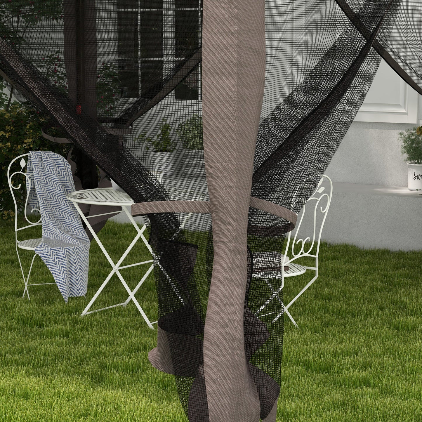 Outsunny 3.25 x 3.25m Deluxe Metal Gazebo, with Curtains - Brown and Grey