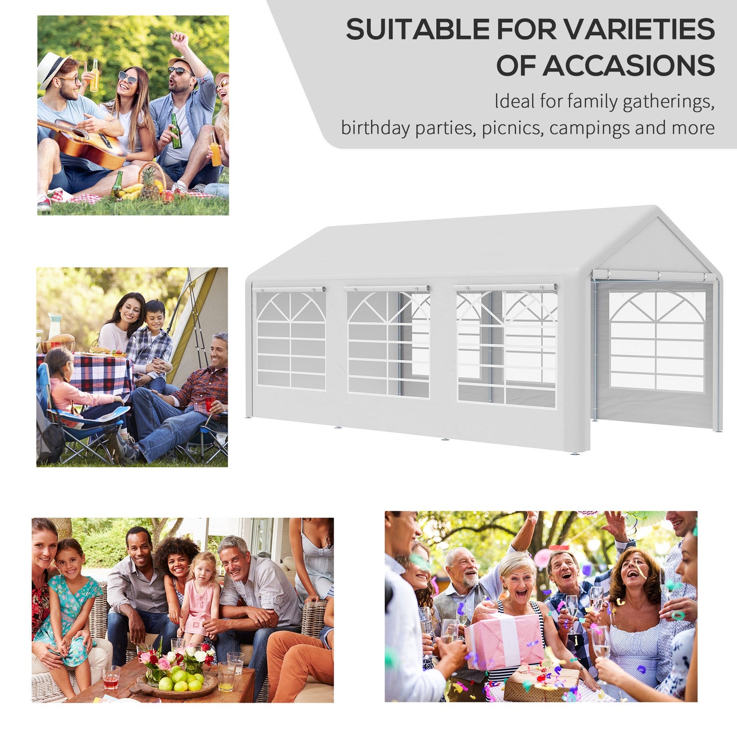 Outsunny 6 x 3(m) Garden Gazebo Marquee Party Tent Wedding Portable Garage Carport shelter Car Canopy Outdoor Heavy Duty Steel Frame Waterproof Rot Resistant