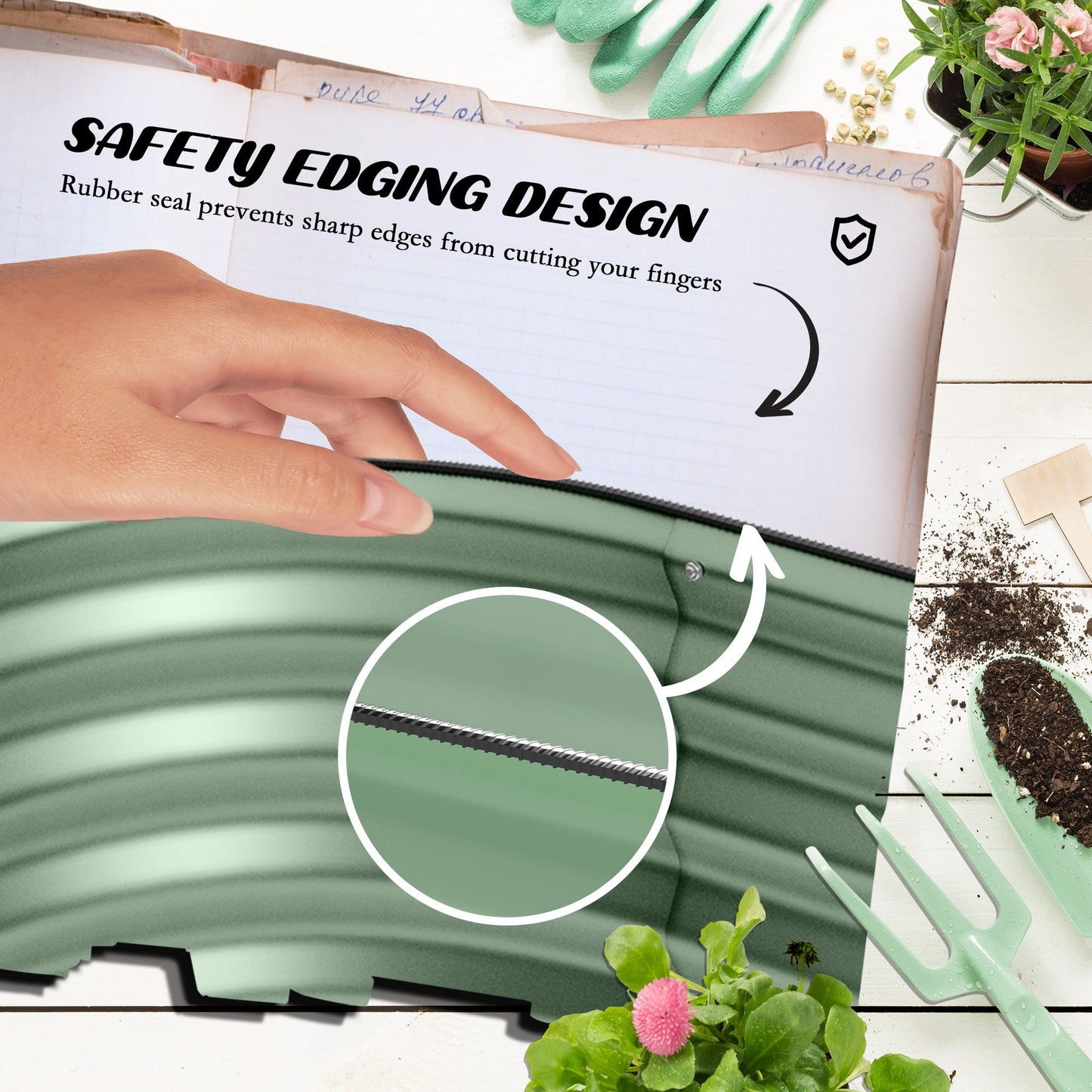 Outsunny Galvanised Raised Garden Bed, Metal Planter Box with Safety Edging, for Flowers, Herbs, Succulents, Pack of 2, Green