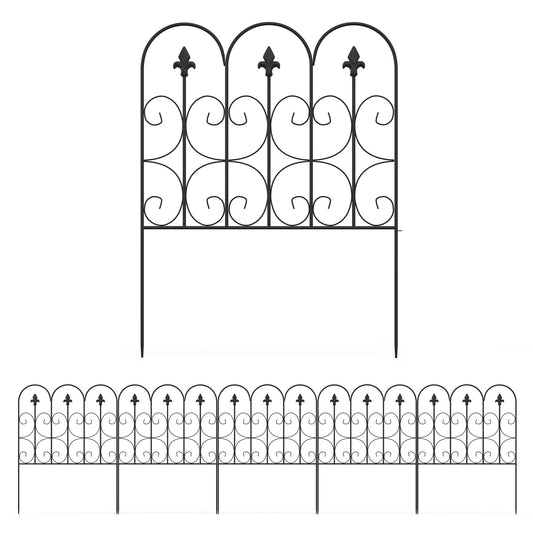 Outsunny Decorative Garden Fencing, 5PCs Outdoor Picket Fence Panels, Rustproof Metal Wire Landscape Flower Bed Border Edging Animal Barrier, Black