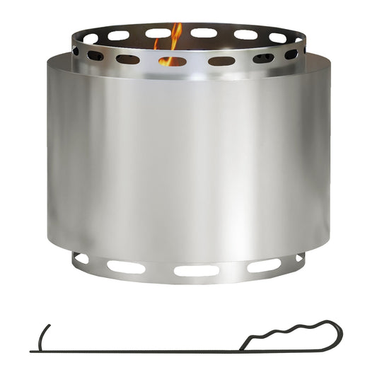 Outsunny Smokeless Fire Pit, 48.5cm Portable Wood Burning Firepit with Poker for Garden Camping Bonfire Party, Stainless Steel, Silver