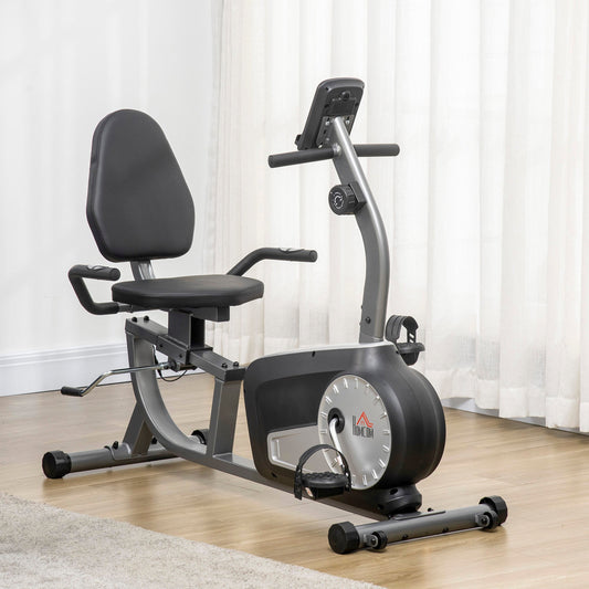 HOMCOM Exercise Bike with LCD Display, Stationary Bike with Quiet 8-Level Magnetic Resistance, Adjustable Seat and Backrest, Indoor Cycling Exercise Equipment for Home Gym Fitness Workout Training