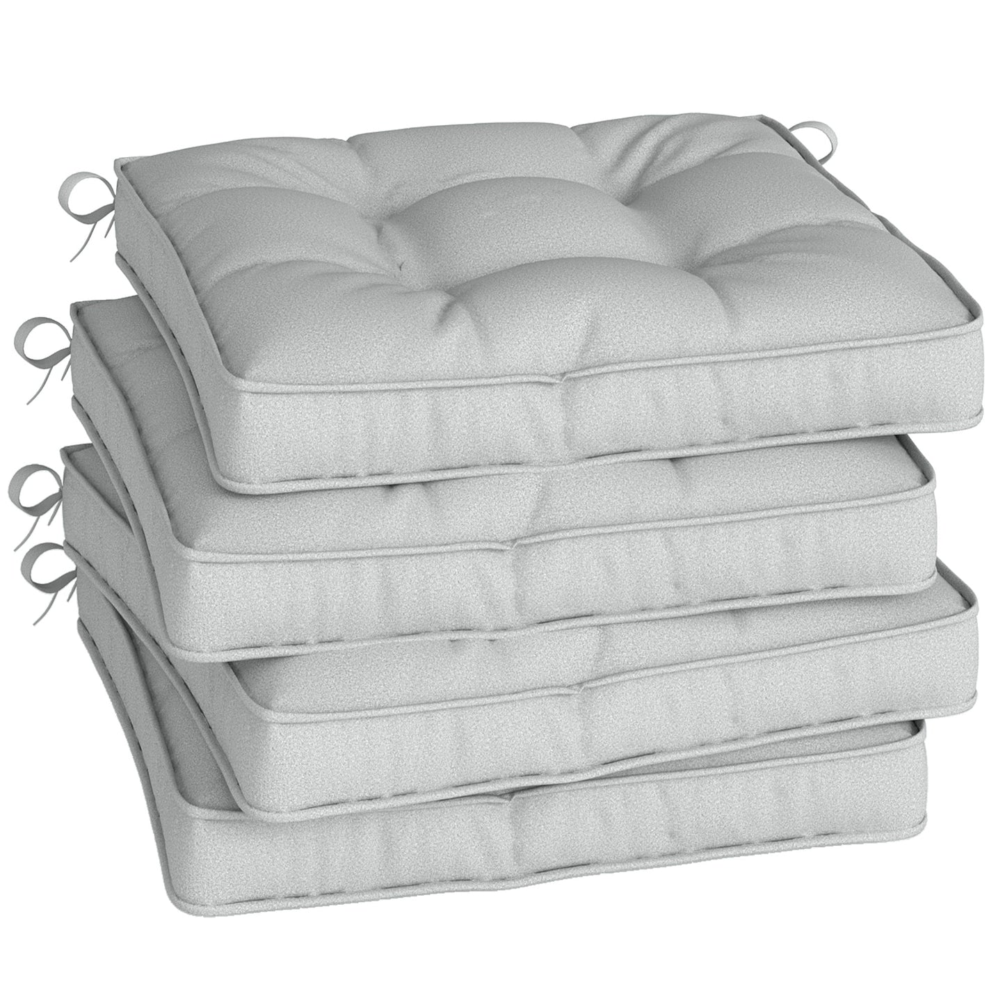Outsunny Set of 4 Garden Seat Cushion with Ties, 42 x 42cm Replacement Dining Chair Seat Pad, Light Grey