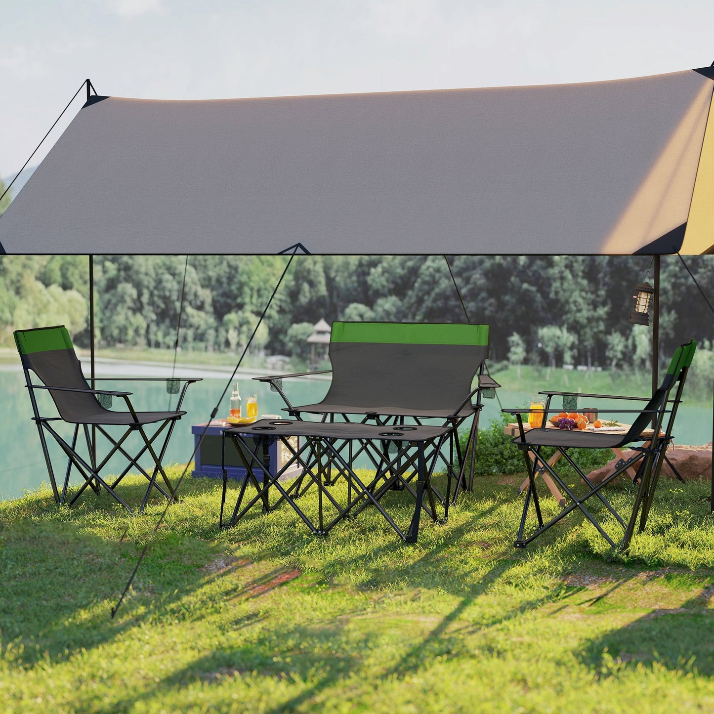 Outsunny Four-Piece Portable Picnic Table Set - Green