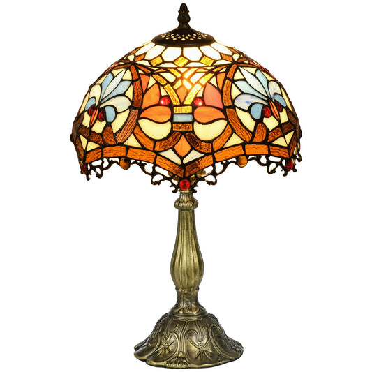 HOMCOM Stained Glass Table Lamp, Handcrafted Artisan Collectible, Suitable for Living Room and Bedside, Multi-Coloured, \'d0\'a431 x 48Hcm, Zinc Alloy.