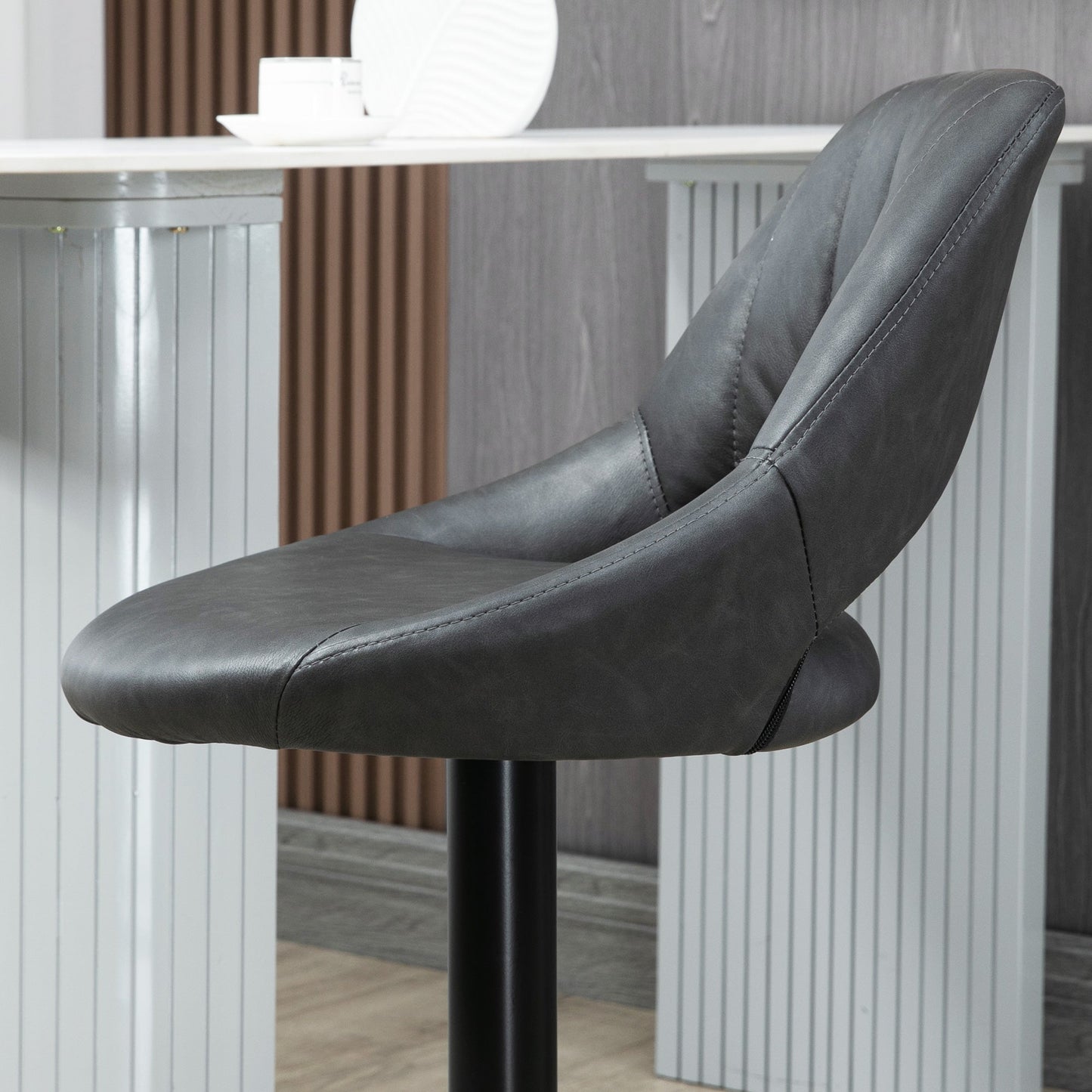 HOMCOM Bar Stools Set of 2, Swivel Counter Height Barstools with Back, Adjustable PU Leather Bar Chairs, Modern Armless Kitchen Island Stool, Dark Grey
