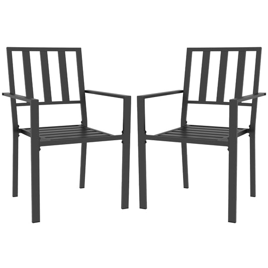 Outsunny Set of Two Minimal Metal Garden Chairs - Black