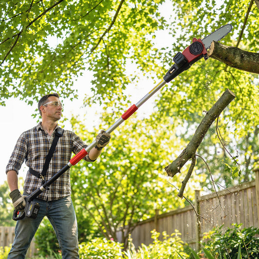 Outsunny 18V 8" Cordless Pole Chainsaw, 1.94m/2.56m Electric Chainsaw with 2 x 4.0Ah Batteries, Charger, Auto Lubrication