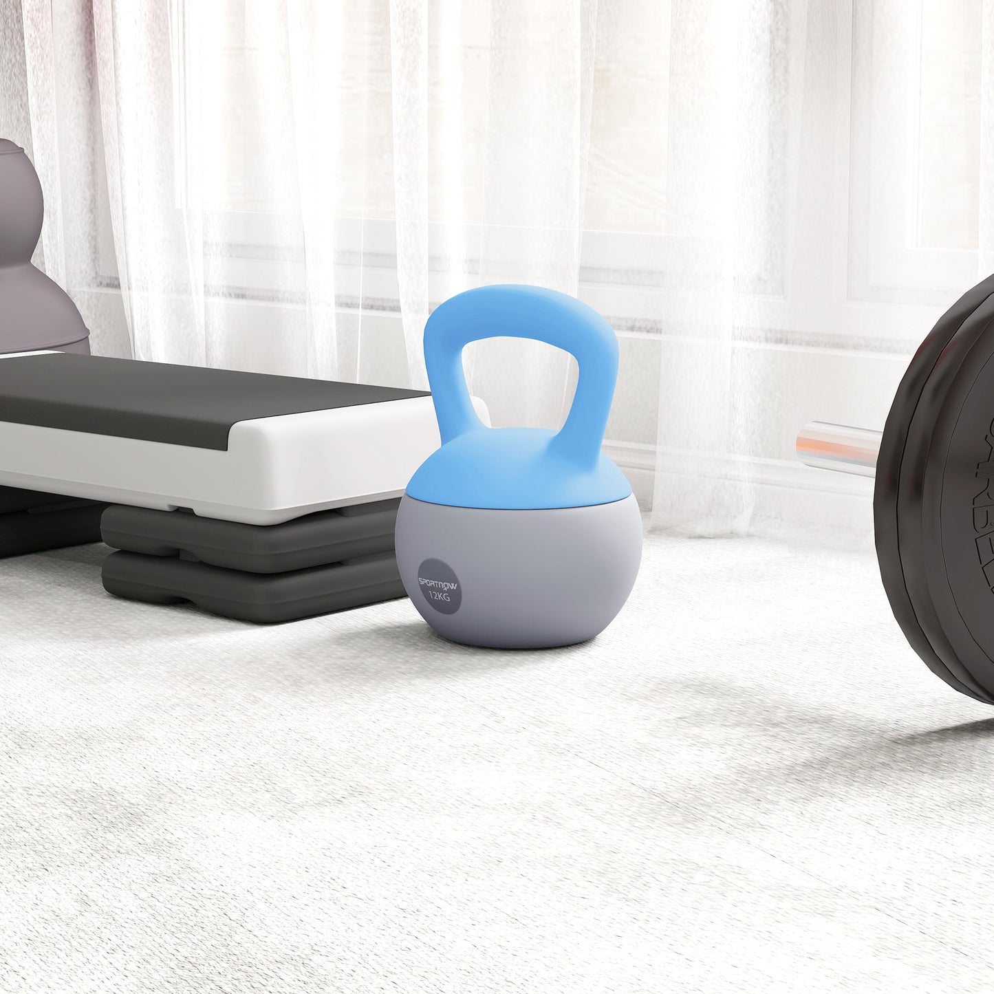 SPORTNOW 12KG Soft Kettlebell, Kettlebell with Non-Slip Handle for Home Gym, Weight Lifting, Strength Training, Light Blue/Grey