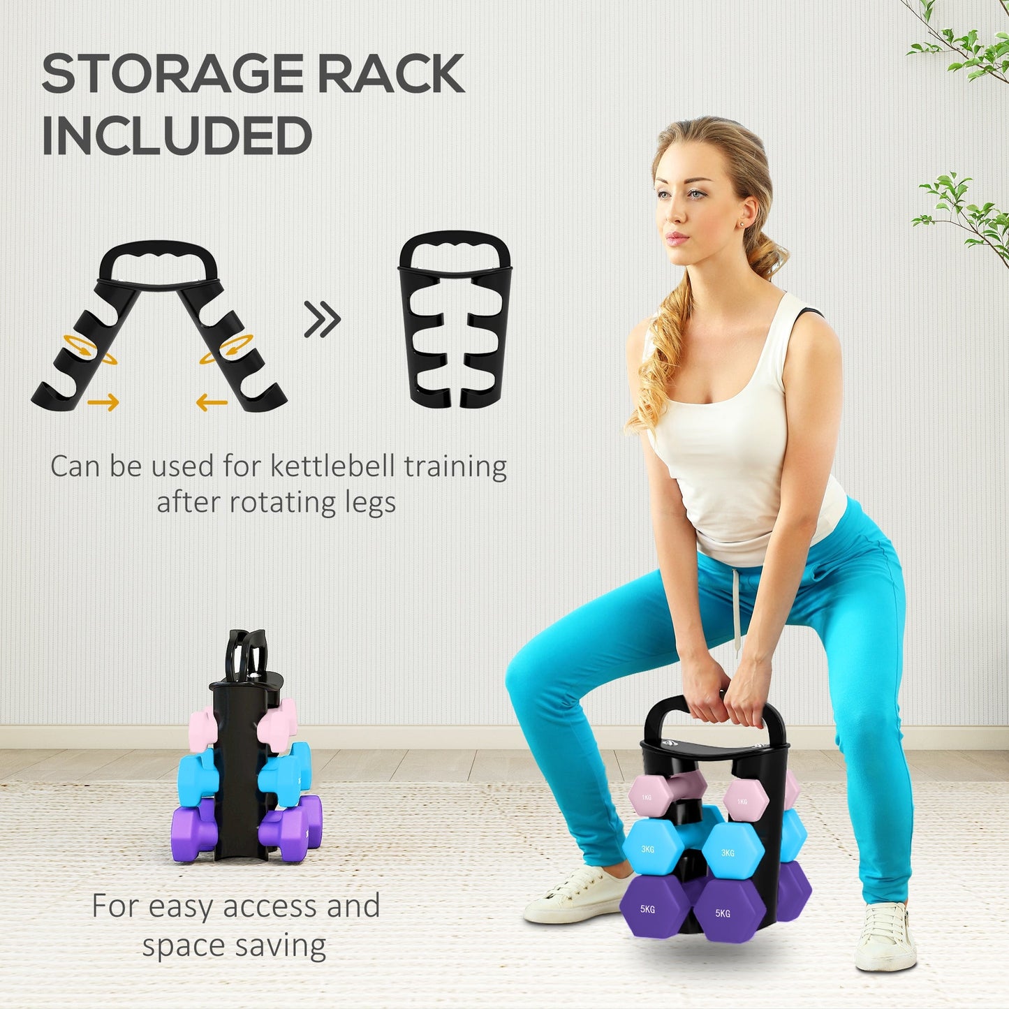 SPORTNOW Dumbbells Set with Storage Rack, 2 x 1kg, 2 x 3kg, 2 x 5kg, Pink
