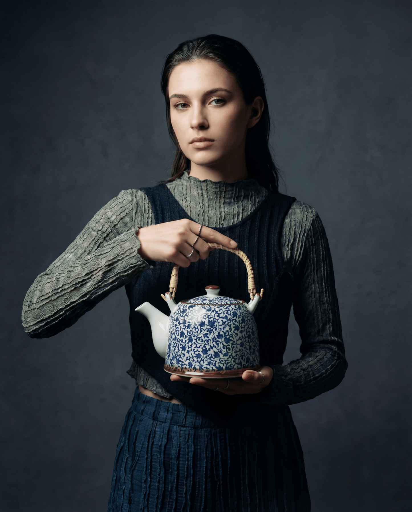 Large Herbal Teapot - Blue Pattern Design