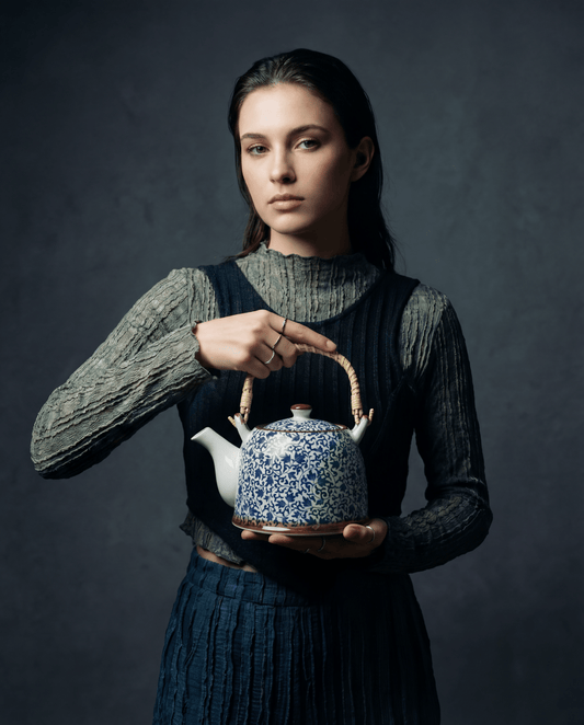Large Herbal Teapot - Blue Pattern Design