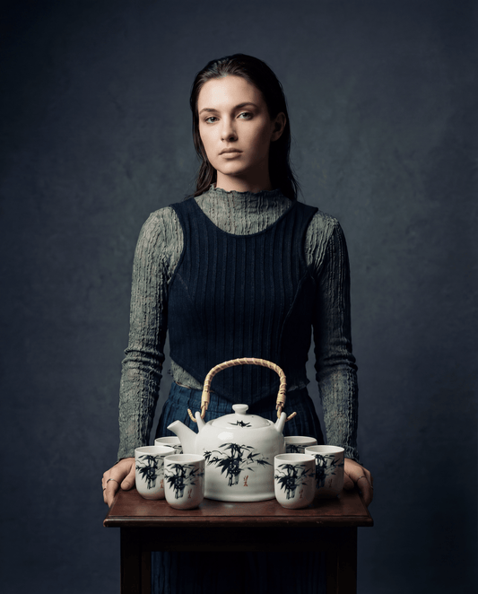 Large Herbal Teapot - White Stone Oriental Design