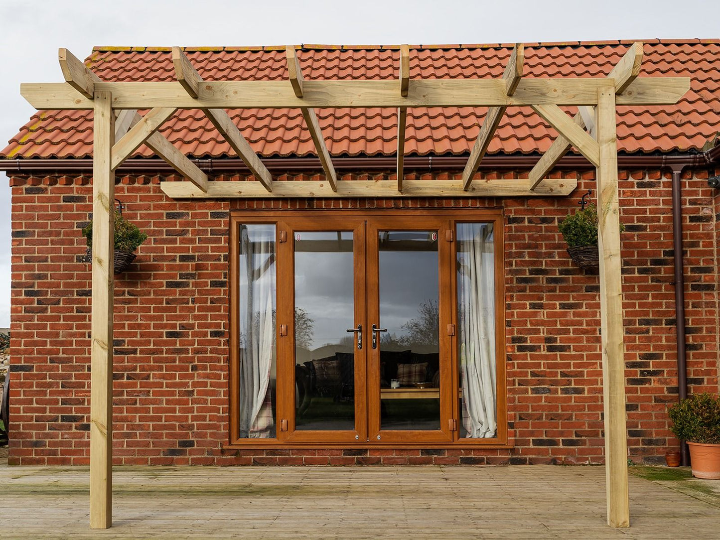 Wall Mounted Wooden Pergola Kit - Chamfered Design