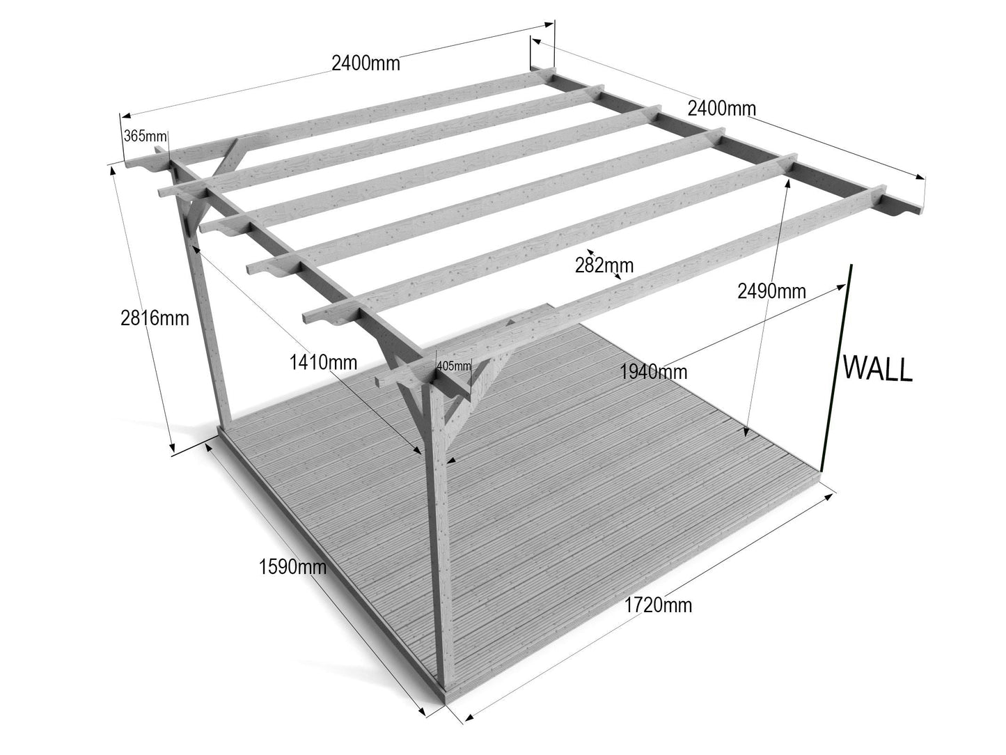 Wall Mounted Pergola and Decking Kit Longhorn Design