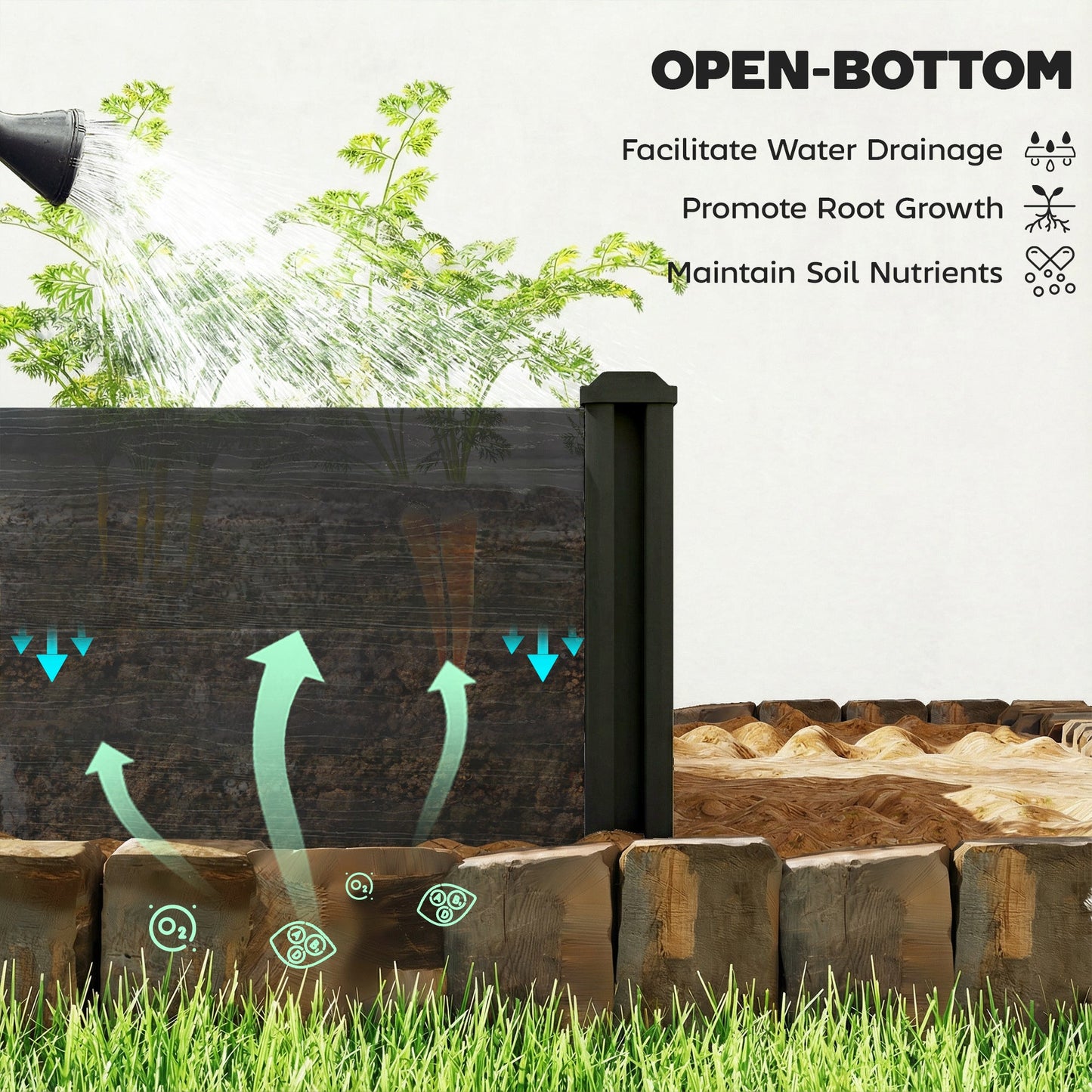 Outsunny Vinyl Raised Garden Bed Kit, 2 x 2 x 1ft Modular Elevated Garden Box with Slotting Legs and Open Bottom, Dark Grey