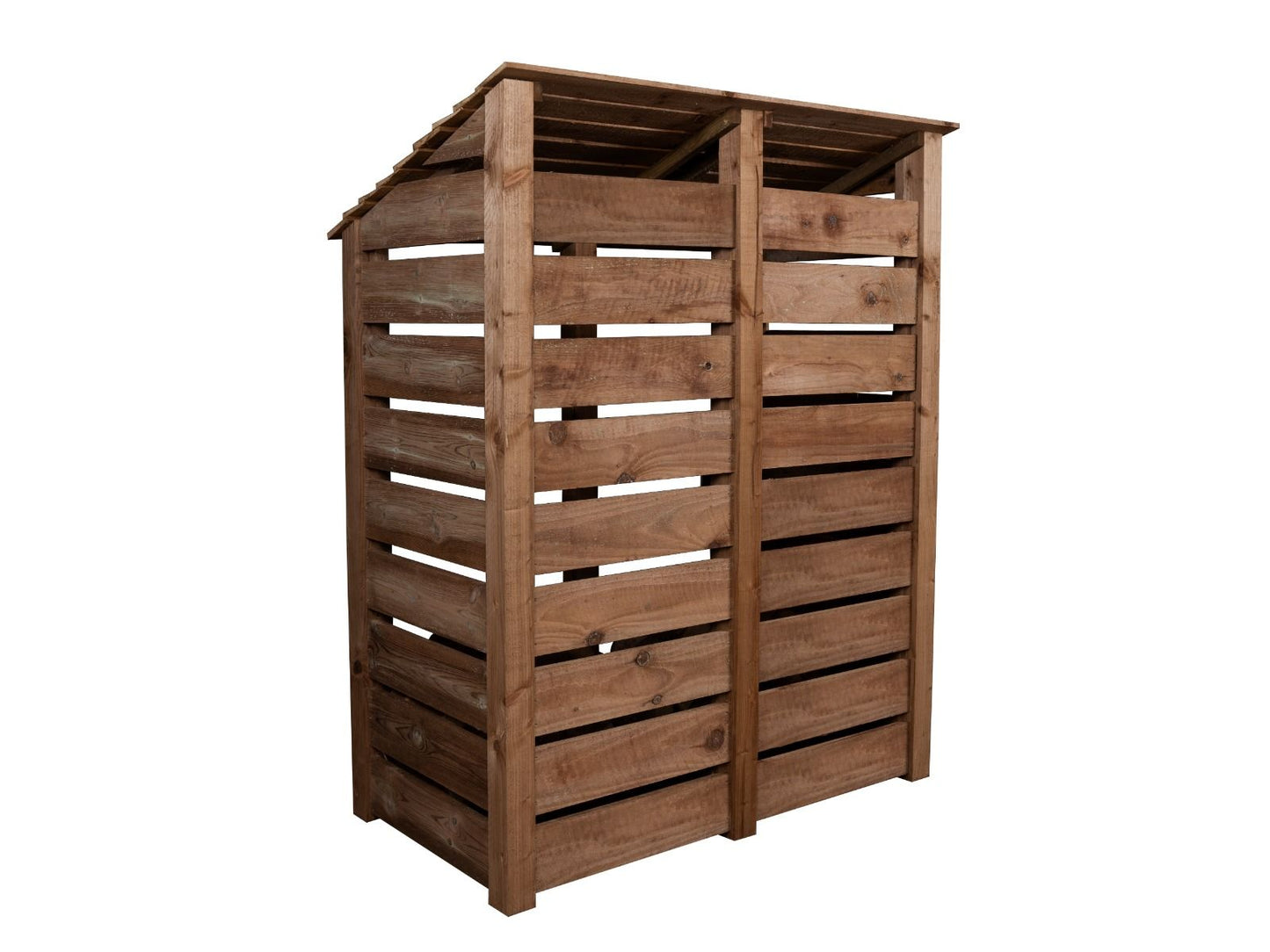 Slatted Wooden Log Store W-146cm, H-126cm or 180cm, D-88cm - Brown Finish