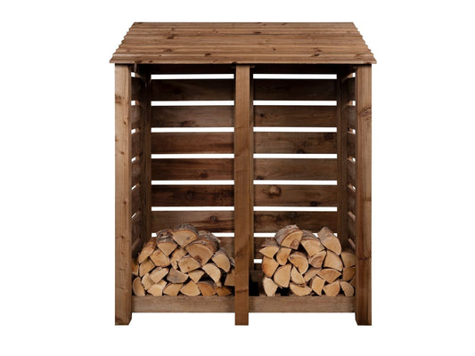 Slatted Wooden Log Store W-146cm, H-126cm or 180cm, D-88cm - Brown Finish
