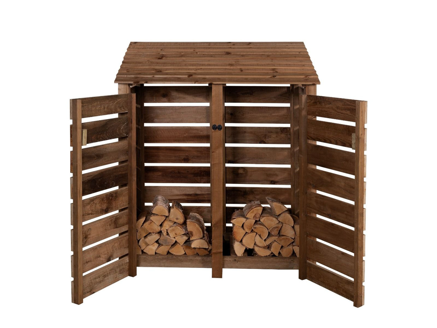 Slatted Wooden Log Store with Door W-146cm, H-126cm or 180cm, D-88cm - Brown Finish