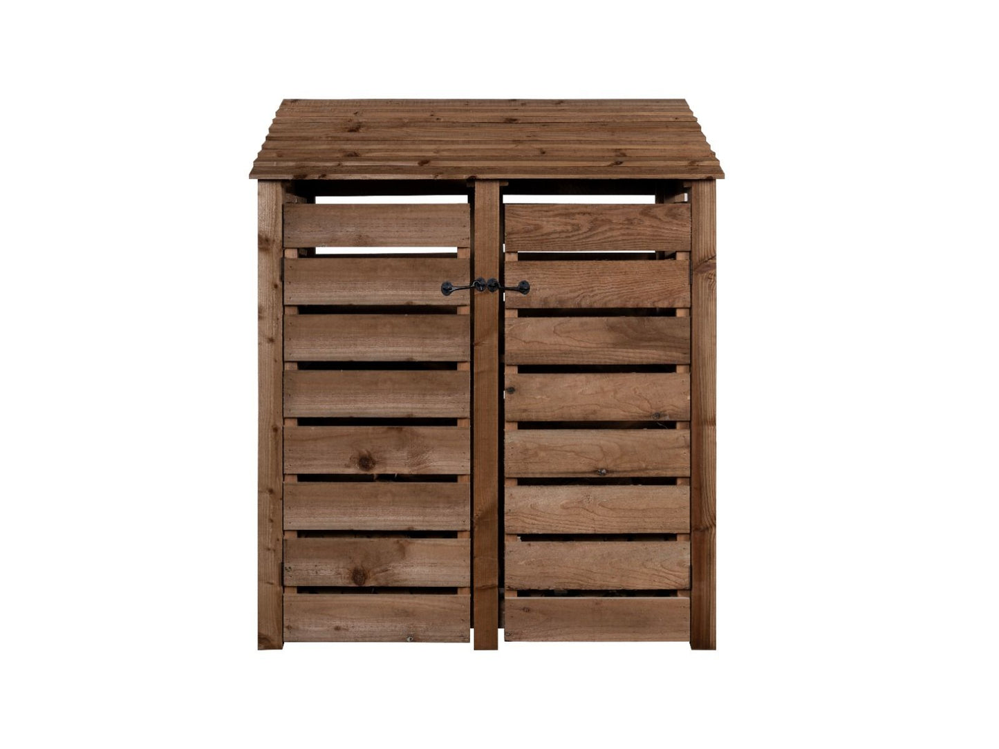 Slatted Wooden Log Store with Door and Shelf W-146cm, H-126cm or 180cm, D-88cm - Brown Finish