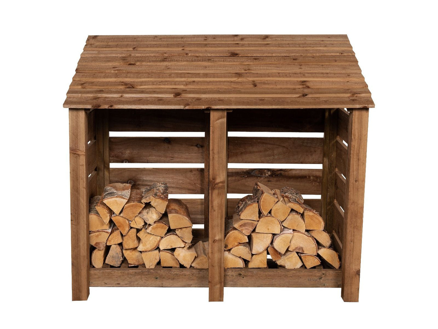 Slatted Wooden Log Store W-146cm, H-126cm or 180cm, D-88cm - Brown Finish