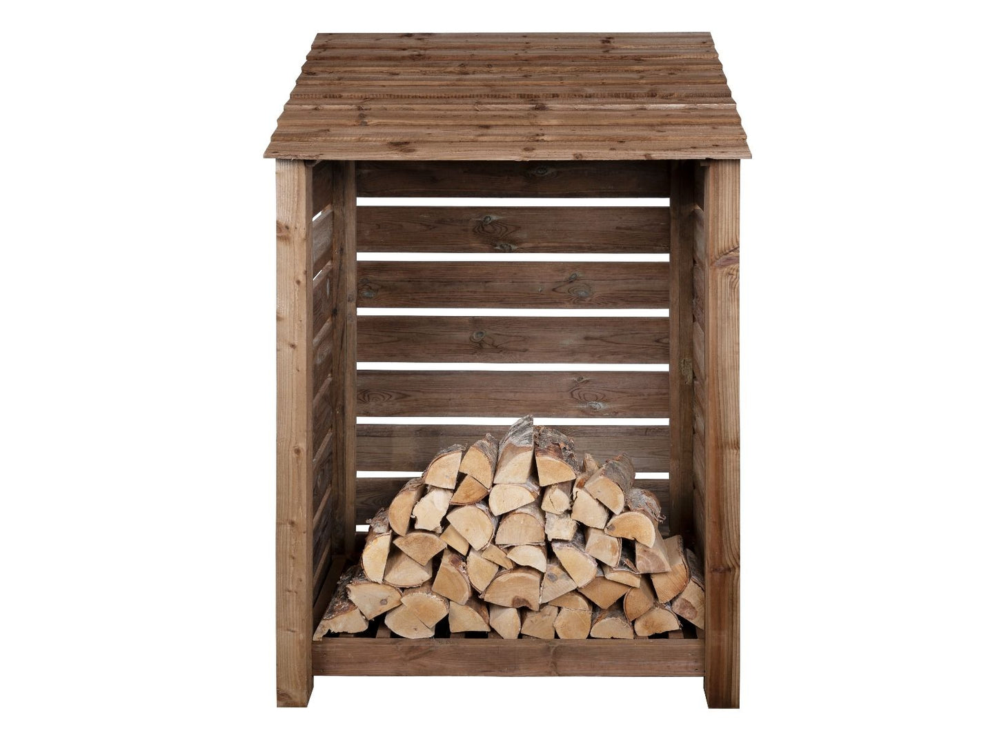 Slatted Wooden Log Store  W-119cm, H-126cm or 180cm, D-88cm - Brown Finish
