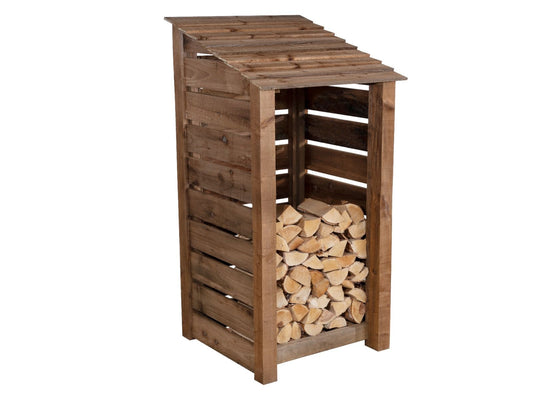Slatted Wooden Log Store W-99cm, H-126cm or 180cm, D-88cm - Brown Finish