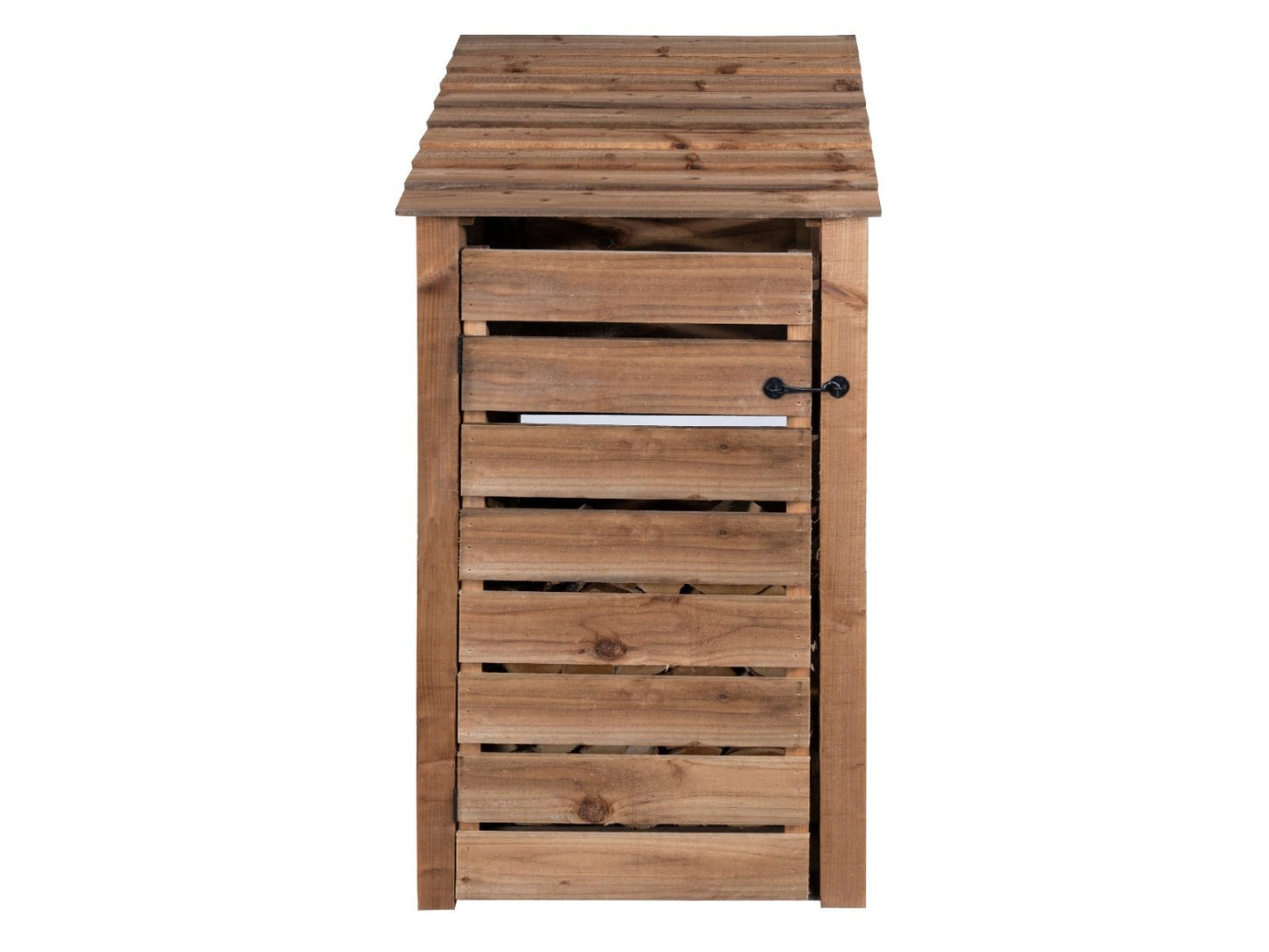 Slatted Wooden Log Store with Door and Shelf W-99cm, H-126cm or 180cm, D-88cm - Brown Finish