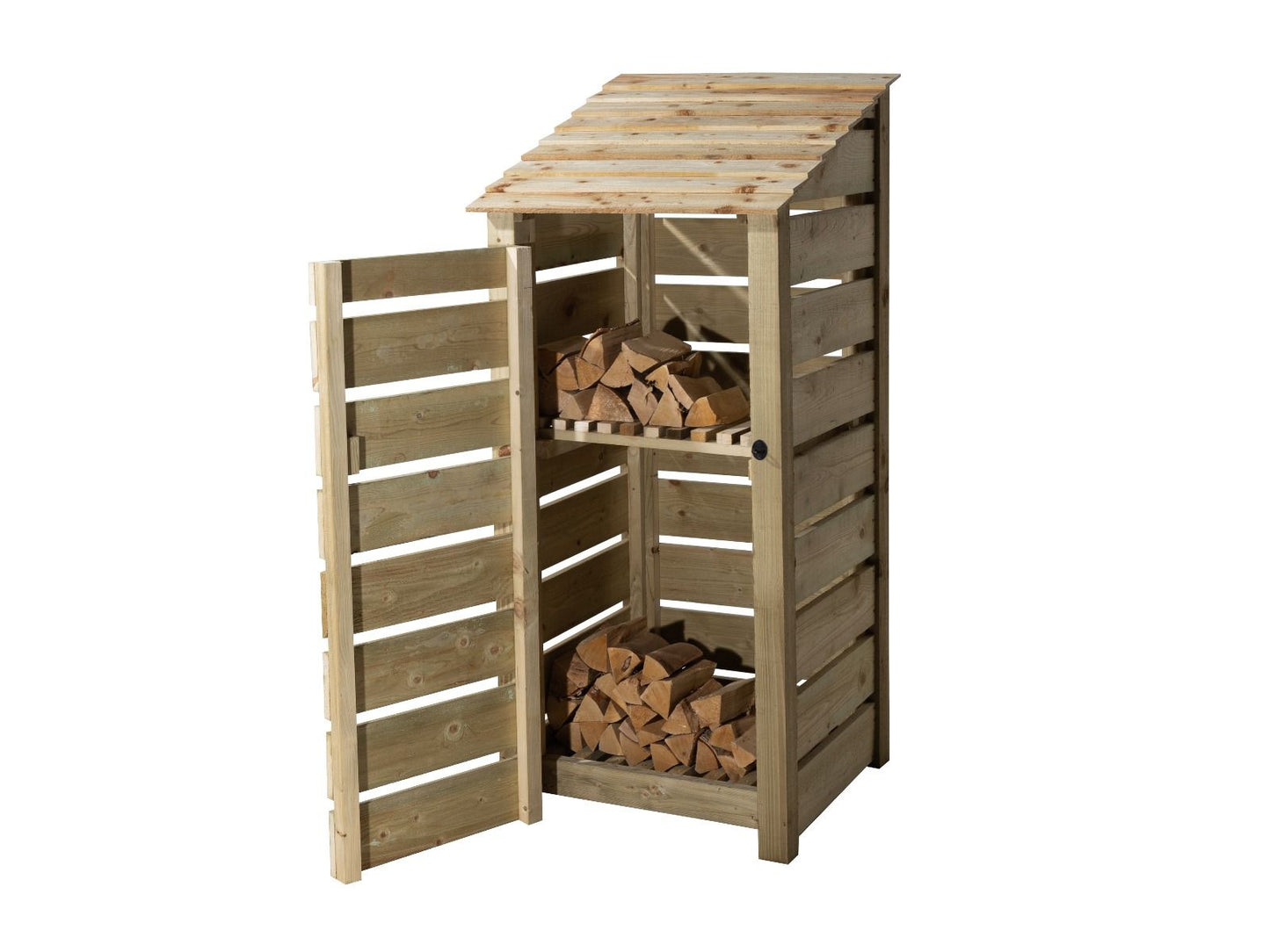 Slatted Wooden Log Store With Door and Shelf W-79cm, H-126cm or 180cm, D-88cm