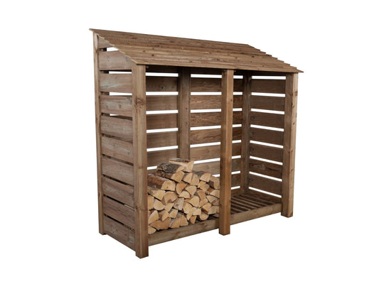 Slatted Wooden Log Store W-187cm, H-126cm or 180cm, D-88cm - Brown Finish