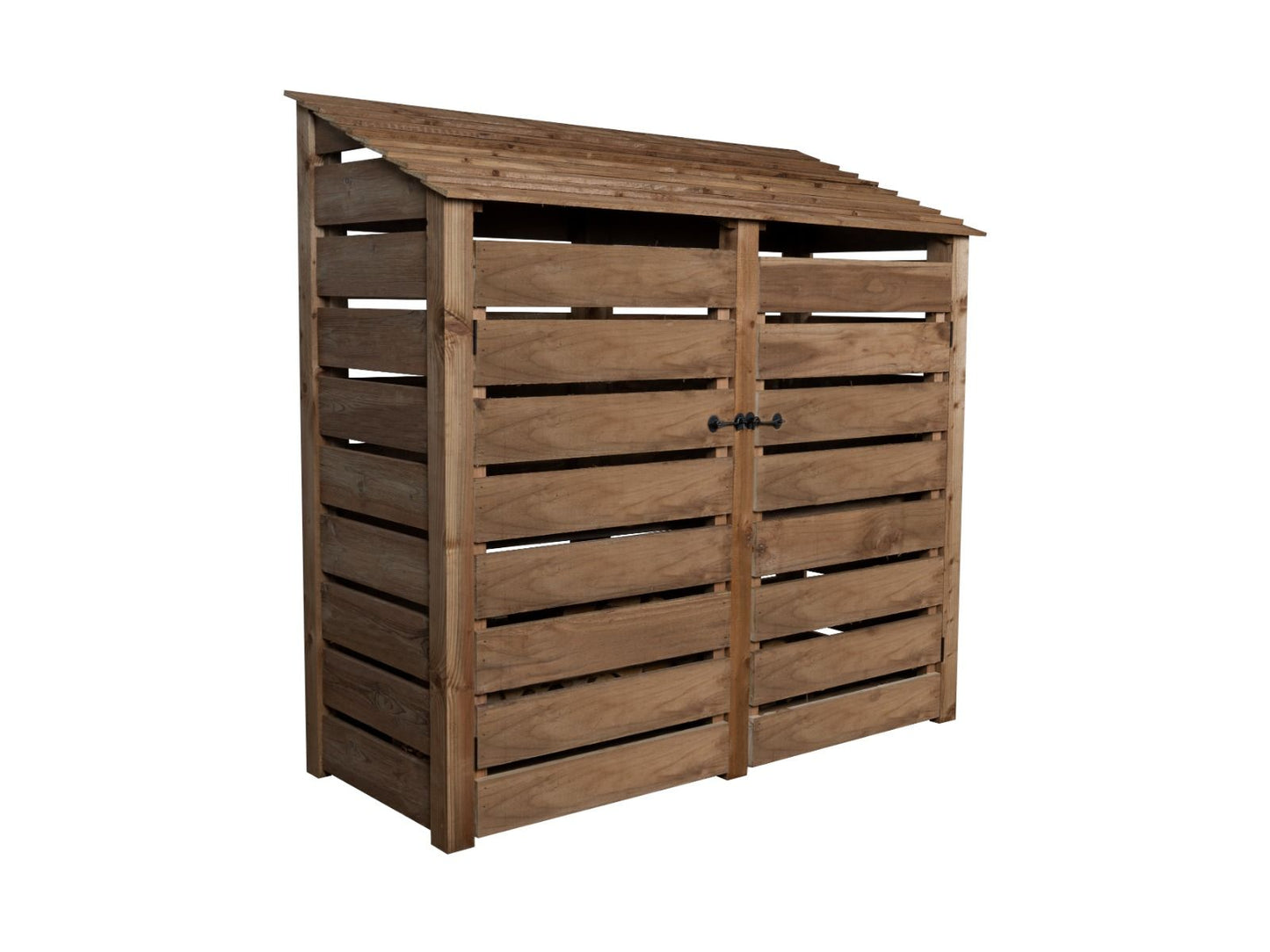 Slatted Wooden Log Store with Doors W-187cm, H-126cm or 180cm, D-88cm - Brown Finish
